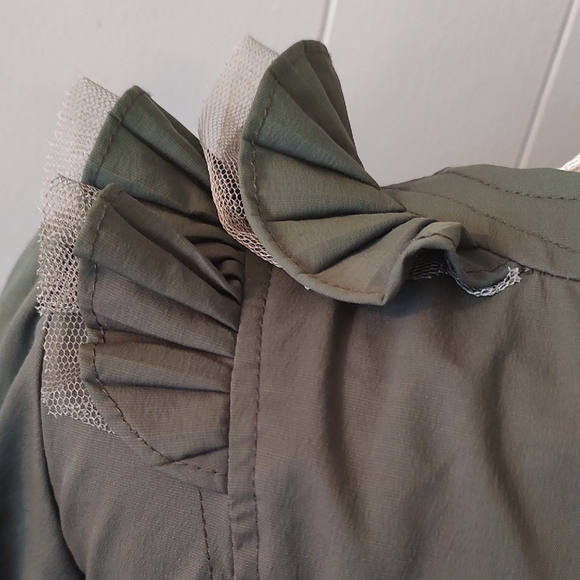 Olive Green Cotton Dress with Floral Detail Medium - Picture 12 of 16